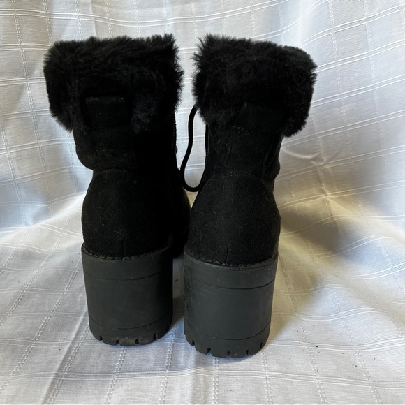 Top Moda Black Combat Style Chunky Heel Lace-Up Ankle Boots Faux Fur Women's 6.5 - Picture 4 of 11